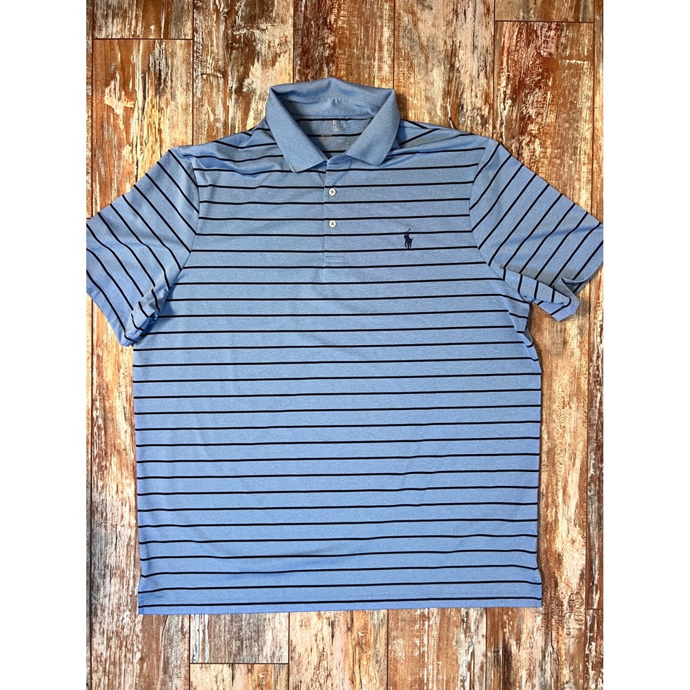 Polo Ralph Lauren Performance Polo Shirt XL Blue Striped Classic Fit Golf